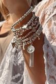 Laundry B Free Spirit Stretch Stacker Bracelet Clover and Moon Stone Silver